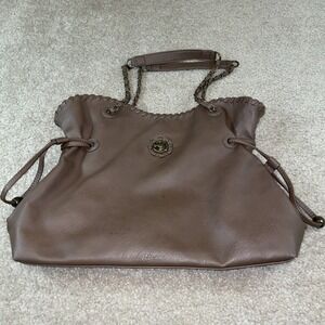 Cracker Barrel Brown‎ Faux Leather Horse Medallion Whipstitch Chain Tote Bag